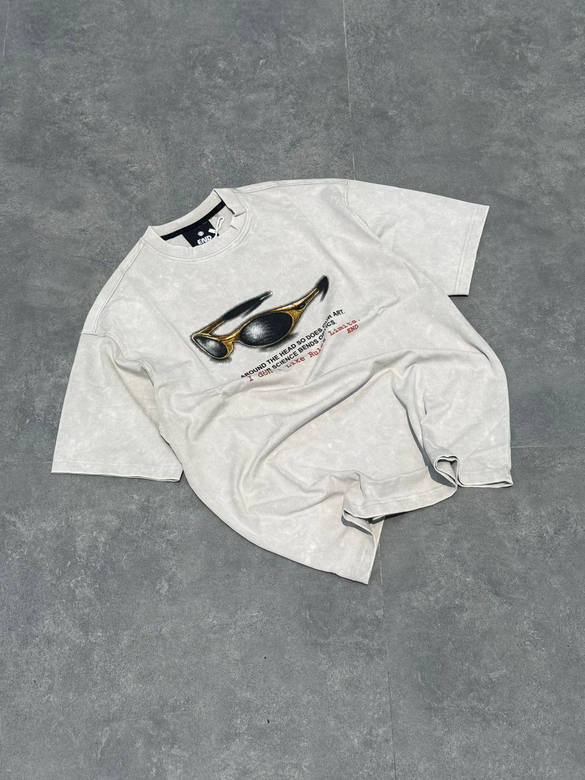 Stone Wash Graphic Unisex Oversized Tee- Beige - Image 1